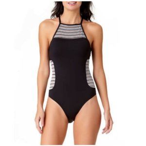 Liz Claiborne Mesh High Neck One Piece Swimsuit